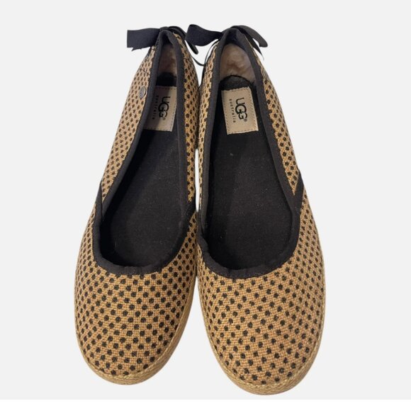 UGG Polka Dot Bow Indah Burlap Slip On Flats Shoes Women's size 8.5 - Picture 1 of 10